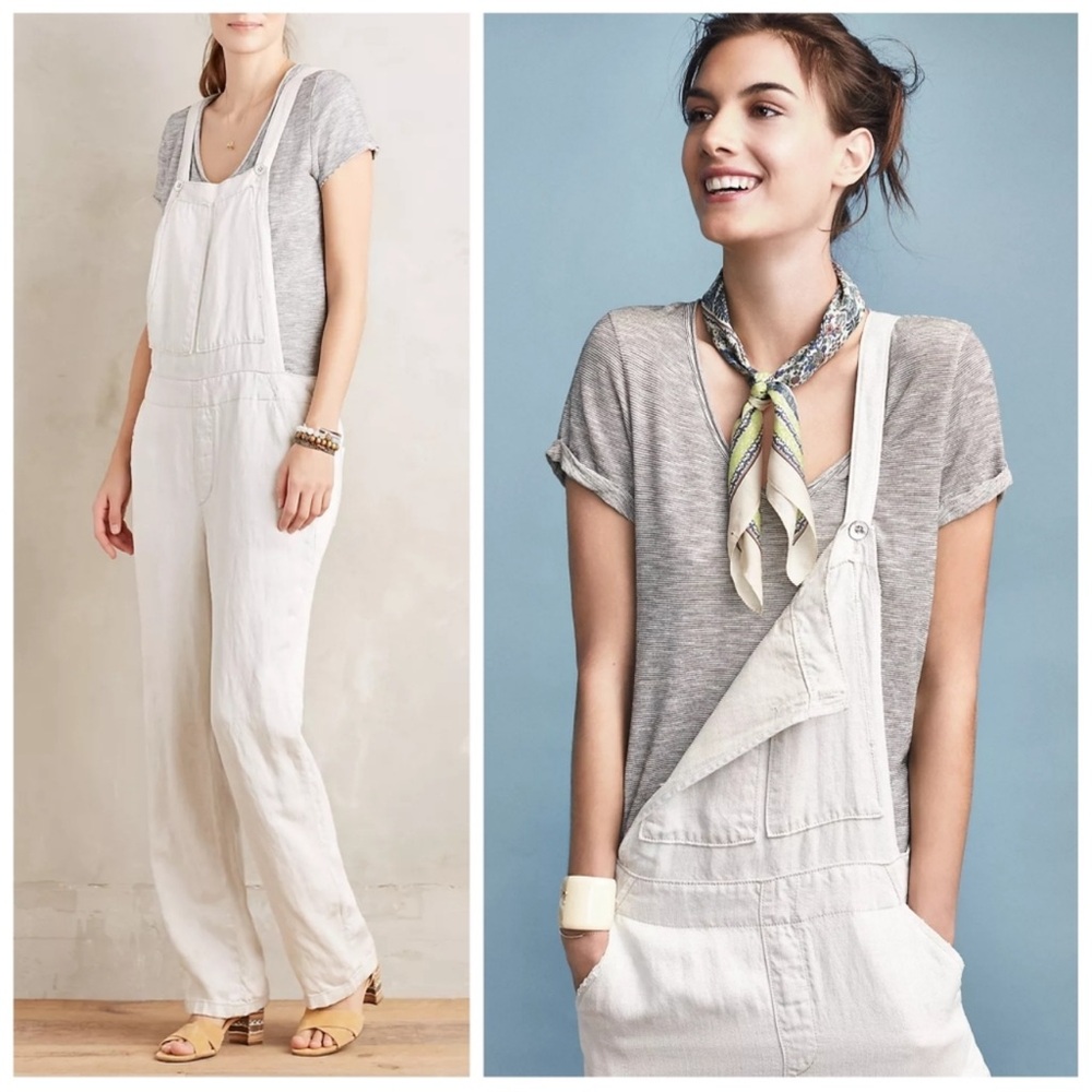Anthropologie Pilcro Linen Lyocell Overalls in Neutral Size Large